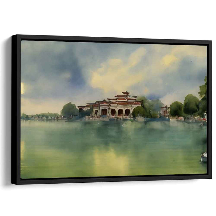 Ink Oasis Shrine: Traditional Chinese Temple Watercolor Landscape