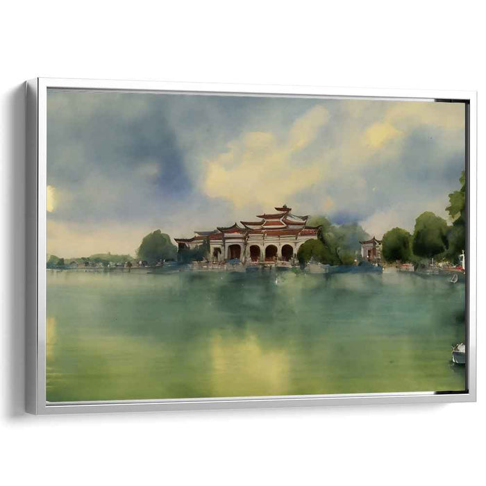 Ink Oasis Shrine: Traditional Chinese Temple Watercolor Landscape