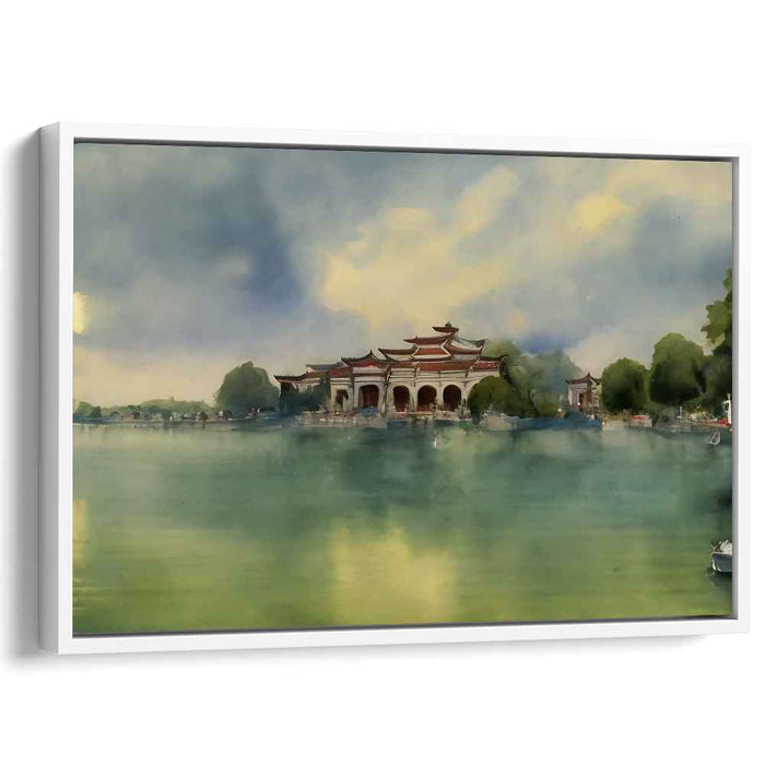 Ink Oasis Shrine: Traditional Chinese Temple Watercolor Landscape