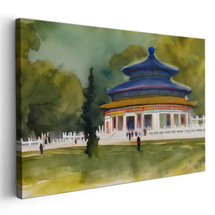 Eastern Tranquil Zen Watercolor: Traditional Eastern Temple in Lush Watercolor