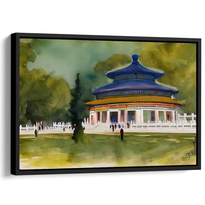 Eastern Tranquil Zen Watercolor: Traditional Eastern Temple in Lush Watercolor