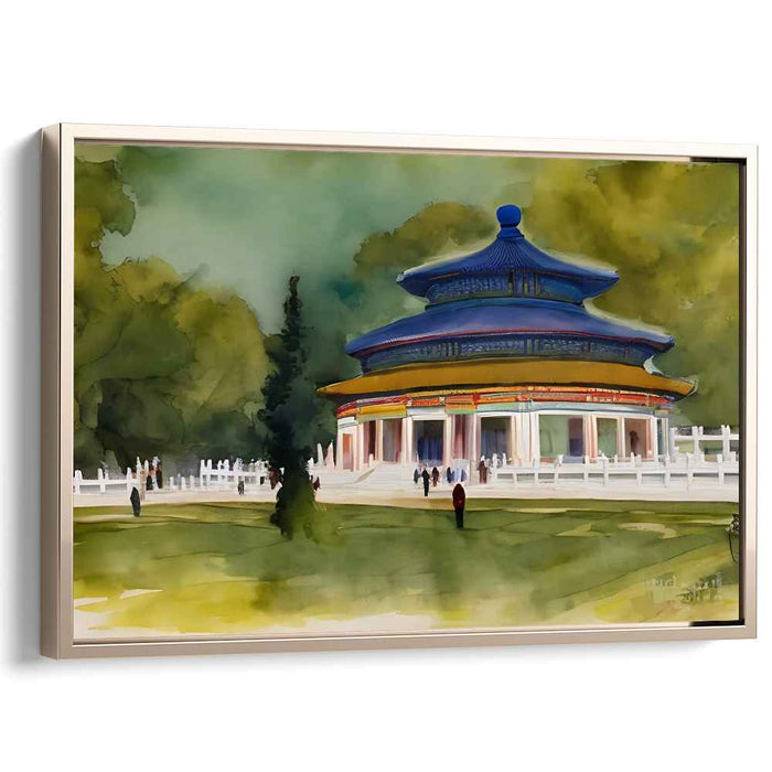 Eastern Tranquil Zen Watercolor: Traditional Eastern Temple in Lush Watercolor