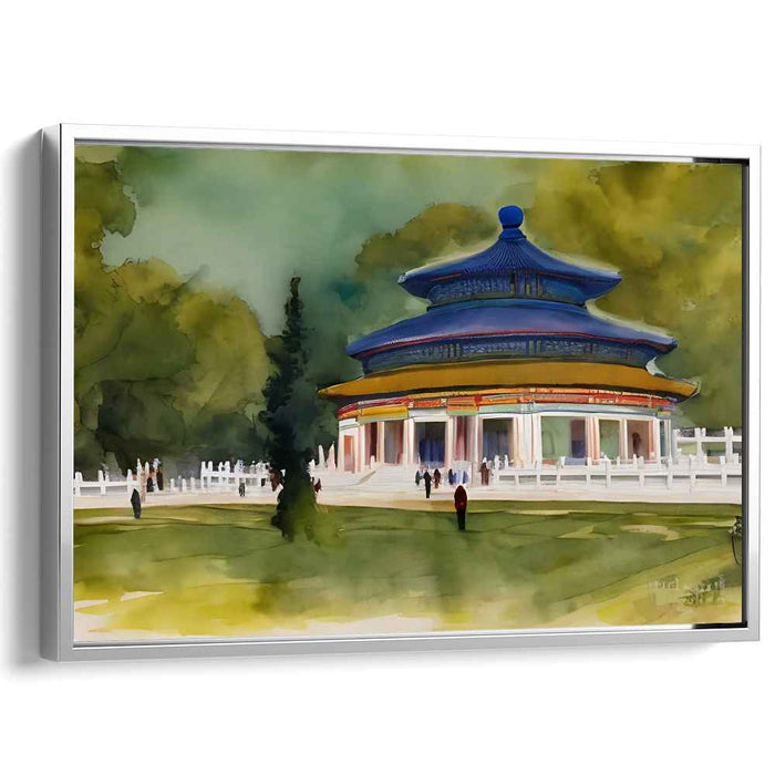 Eastern Tranquil Zen Watercolor: Traditional Eastern Temple in Lush Watercolor