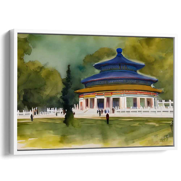 Eastern Tranquil Zen Watercolor: Traditional Eastern Temple in Lush Watercolor
