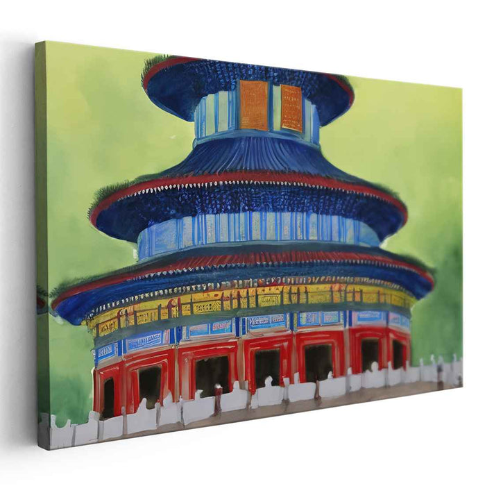 Mystical Aura of the East: Temple of Heaven in Luminous Colors Canvas Art