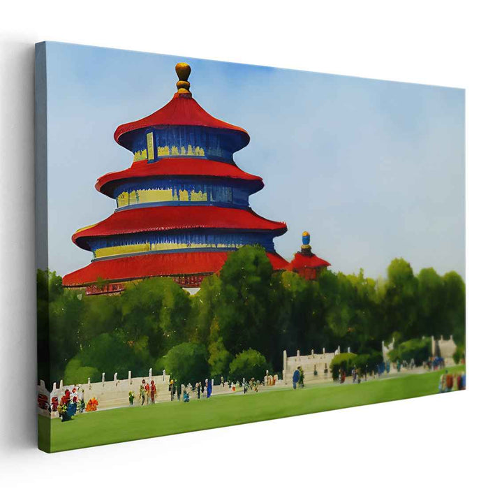 Emperor's Retreat: Traditional Chinese Pagoda in Lush Landscape Canvas Art