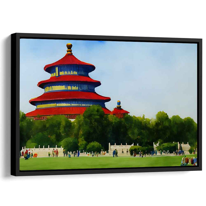 Emperor's Retreat: Traditional Chinese Pagoda in Lush Landscape Canvas Art