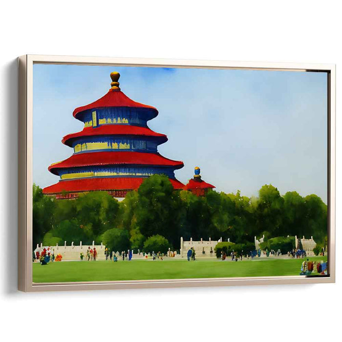 Emperor's Retreat: Traditional Chinese Pagoda in Lush Landscape Canvas Art