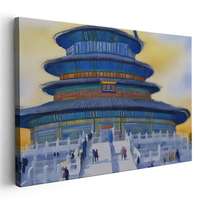 Mystic Temple Serenity Bliss: Tranquil Dawn Temple Canvas Art Print