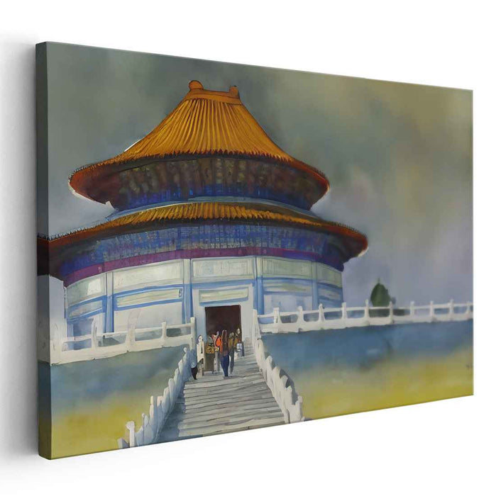 Mystical Morning at the Temple of Heaven: A Serene Watercolor Masterpiece