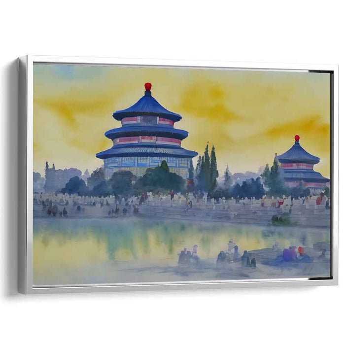 Golden Dawn at the Temple of Heaven: Serene Watercolor Landscape