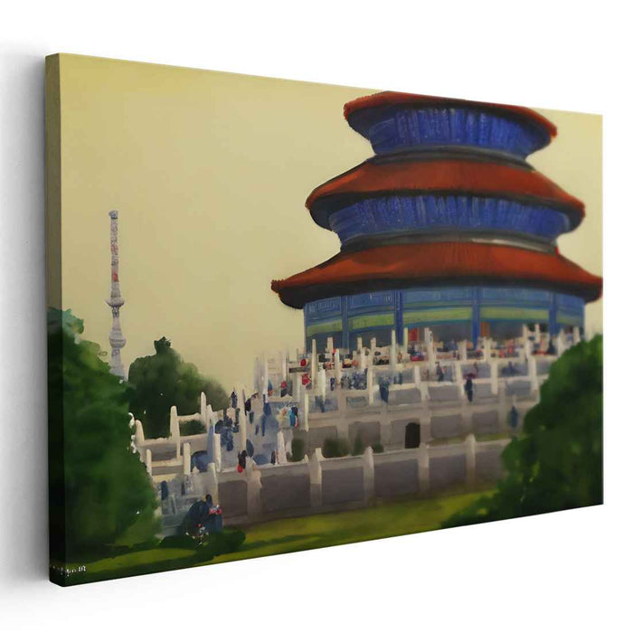 Heavenly Blues: Serene Temple of Heaven Canvas Art