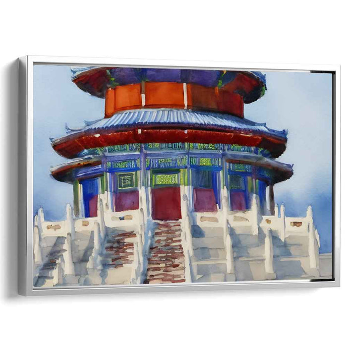 Whispering Rainbow Sanctuary: Dreamy Watercolor Pagoda in Vibrant Hues