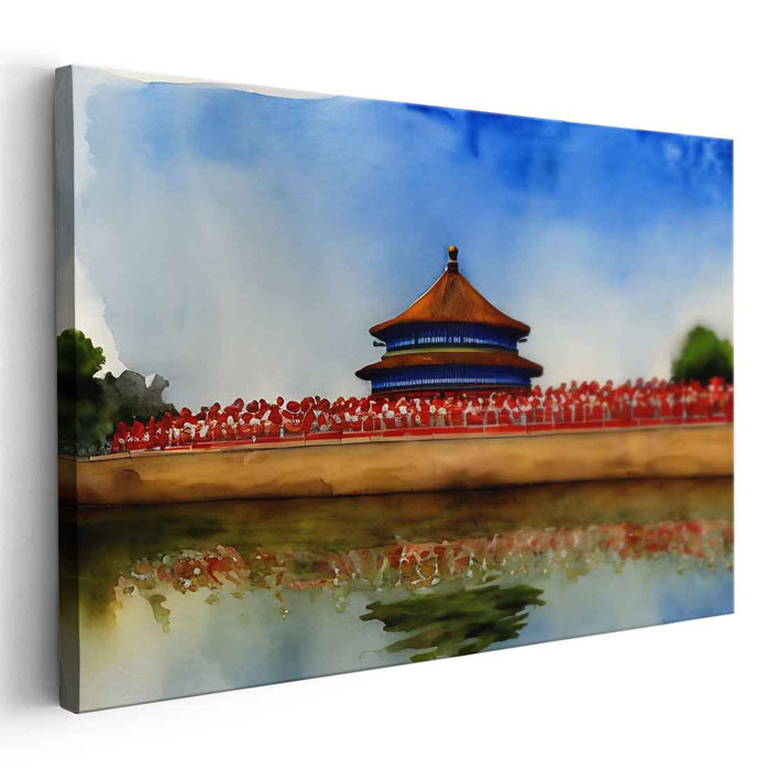 Divine Reflections: Temple of Heaven Watercolor Canvas Art Print