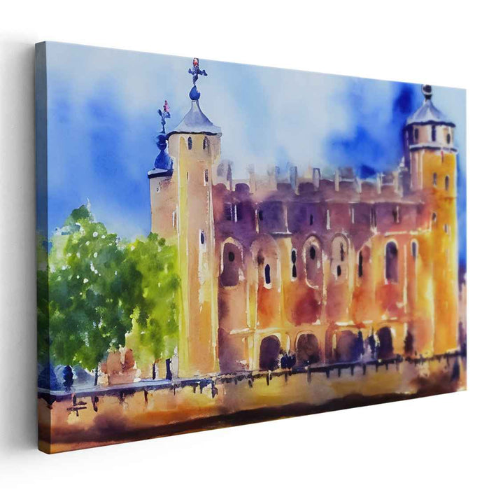 Sunlit Castle: Watercolor Impression of Historic Architecture