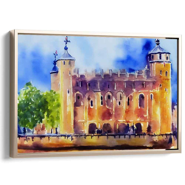 Sunlit Castle: Watercolor Impression of Historic Architecture
