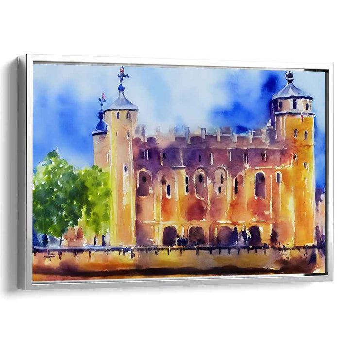 Sunlit Castle: Watercolor Impression of Historic Architecture