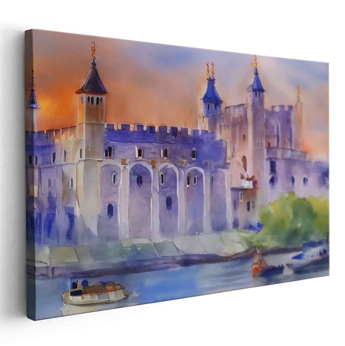 Ethereal Castle Dreamscape: Serene Watercolor Landscape of Historical Grandeur