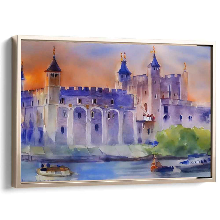 Ethereal Castle Dreamscape: Serene Watercolor Landscape of Historical Grandeur