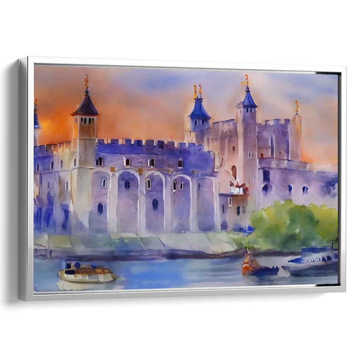 Ethereal Castle Dreamscape: Serene Watercolor Landscape of Historical Grandeur