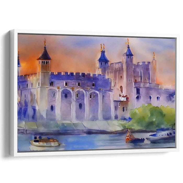 Ethereal Castle Dreamscape: Serene Watercolor Landscape of Historical Grandeur