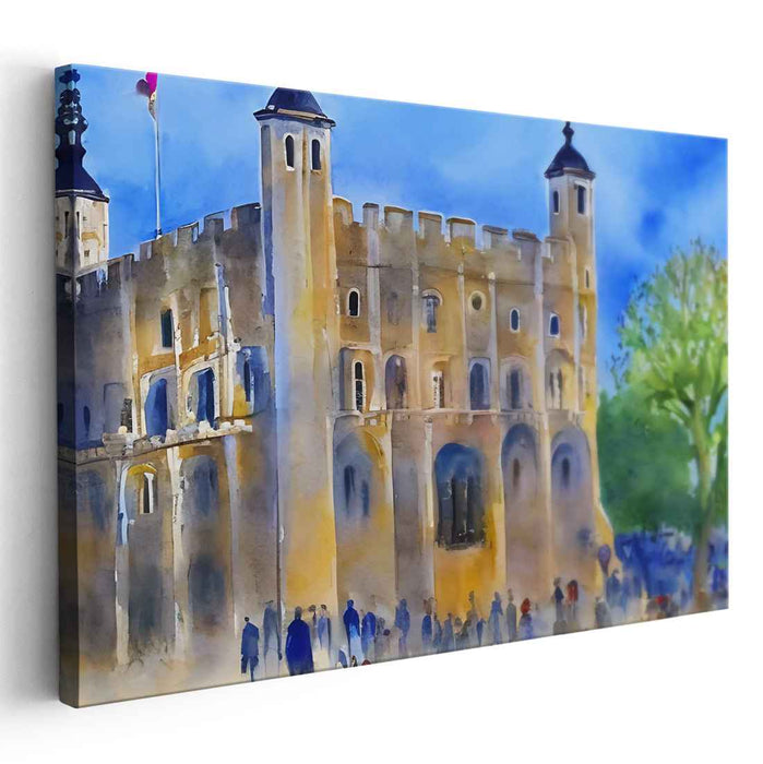 Majestic Castle at Twilight: Impressionist Watercolor Art Print