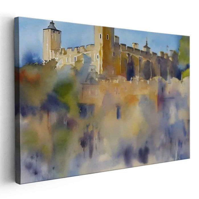 Majestic Castle in Watercolor: A Dreamy Historical Landscape
