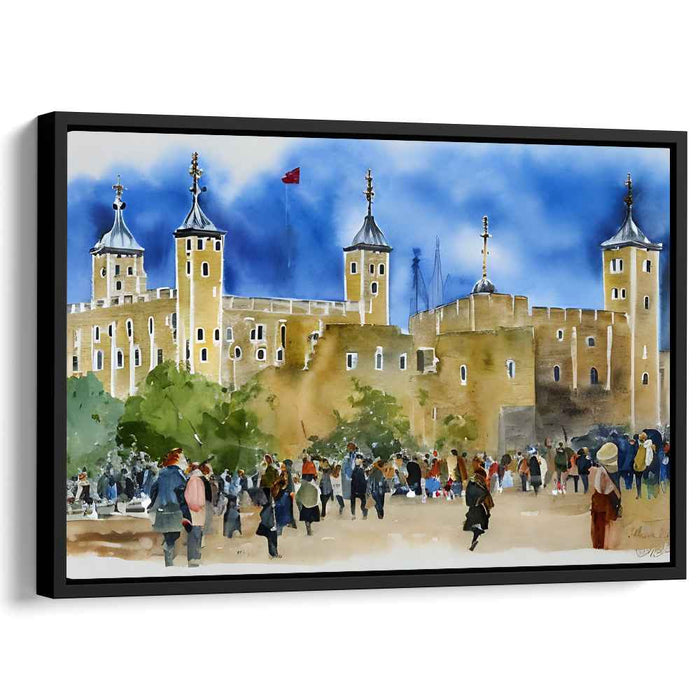 Castle Whispers: Watercolor Depiction of a Lively Castle Scene