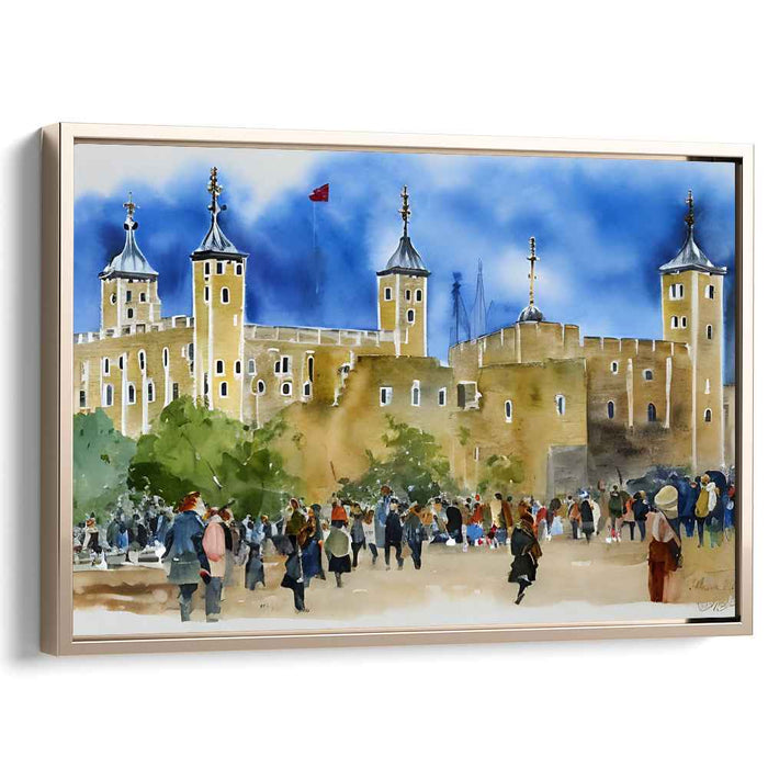 Castle Whispers: Watercolor Depiction of a Lively Castle Scene