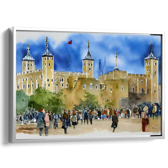 Castle Whispers: Watercolor Depiction of a Lively Castle Scene