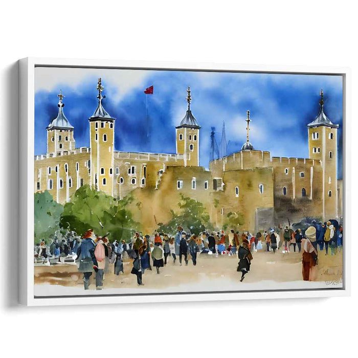 Castle Whispers: Watercolor Depiction of a Lively Castle Scene