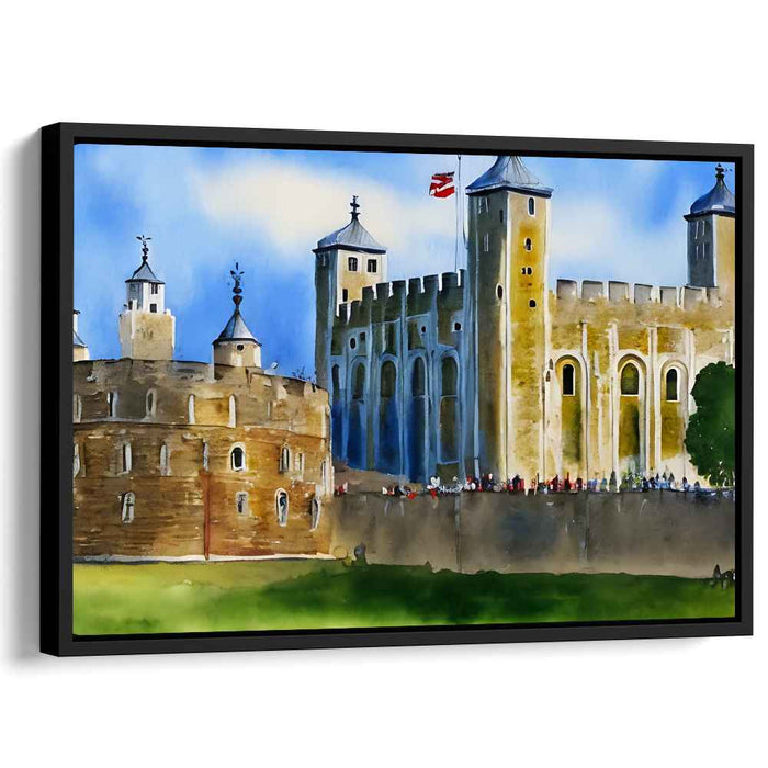 Majestic Medieval Fortress: Tower of London Watercolor Canvas Art Print
