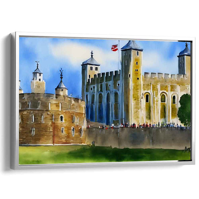 Majestic Medieval Fortress: Tower of London Watercolor Canvas Art Print