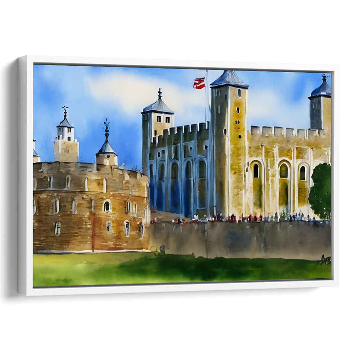 Majestic Medieval Fortress: Tower of London Watercolor Canvas Art Print