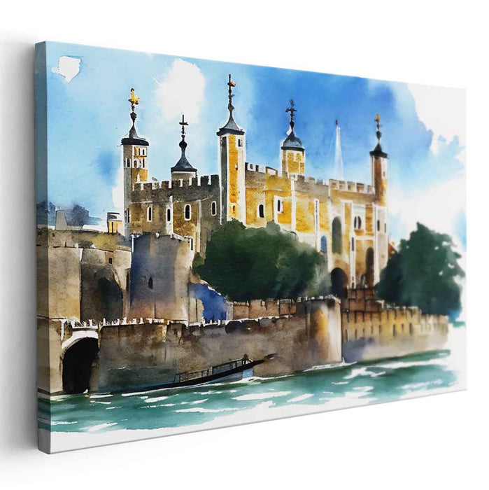 Whispers Of Misty Towers: Watercolor Castle by the Riverside