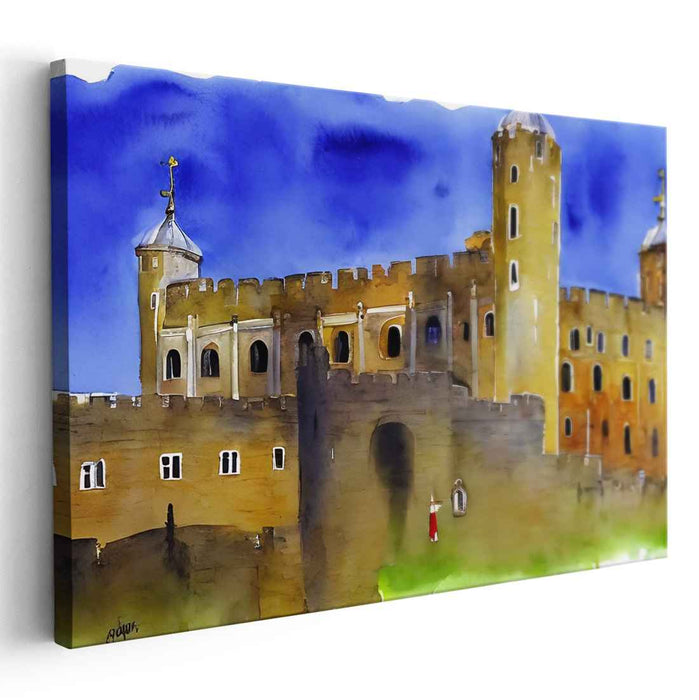 Whispers Of Castle Dreams: Romantic Watercolor Castle Landscape Art Print