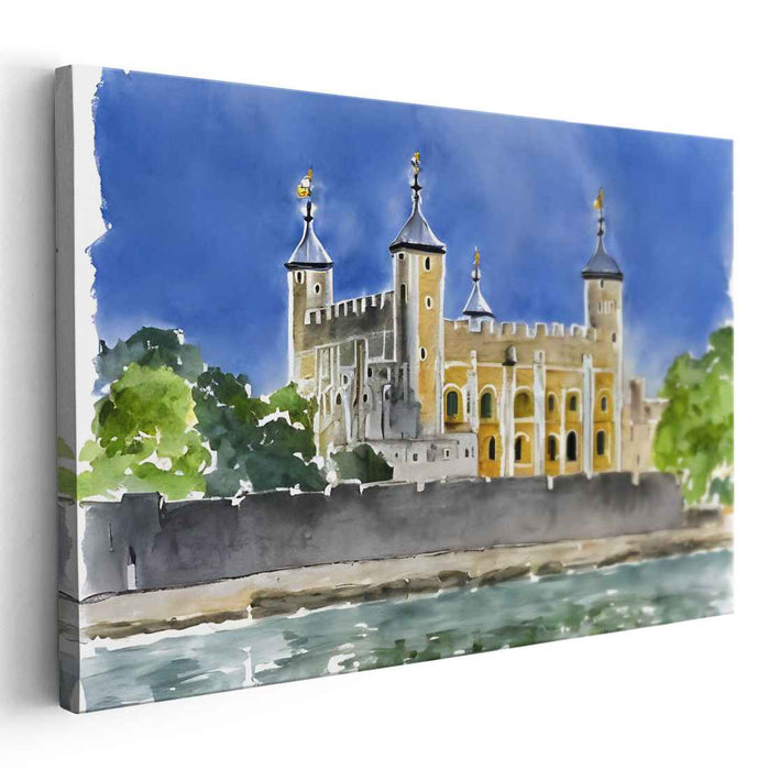 Whispering Rooftops Serenade: Watercolor Architectural Landscape