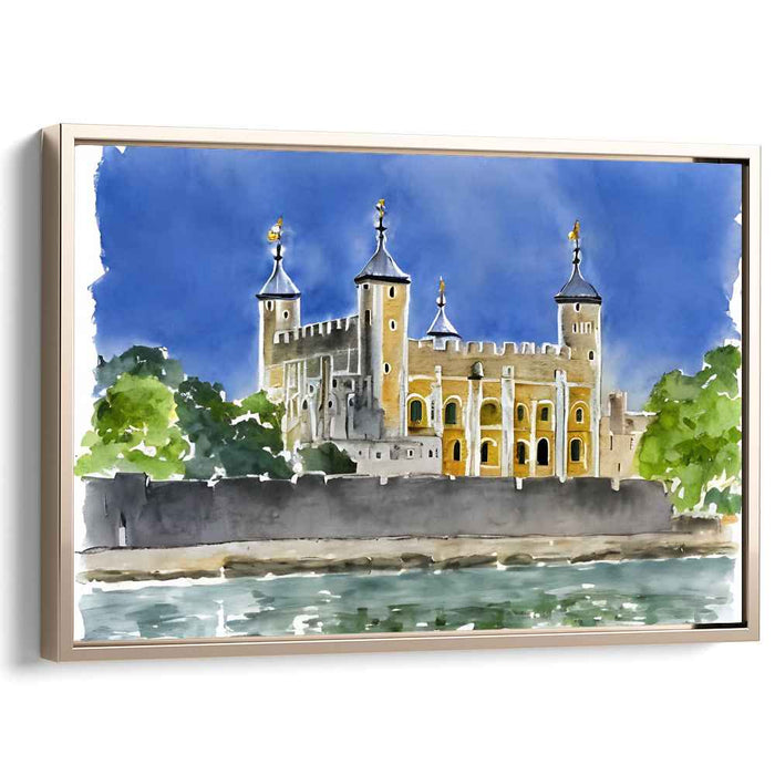 Whispering Rooftops Serenade: Watercolor Architectural Landscape