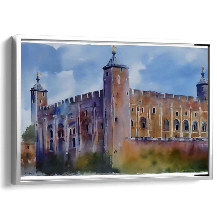 Castle in Aquatic Hues: Watercolor Depiction of a Medieval Castle