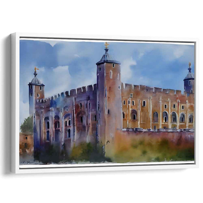 Castle in Aquatic Hues: Watercolor Depiction of a Medieval Castle