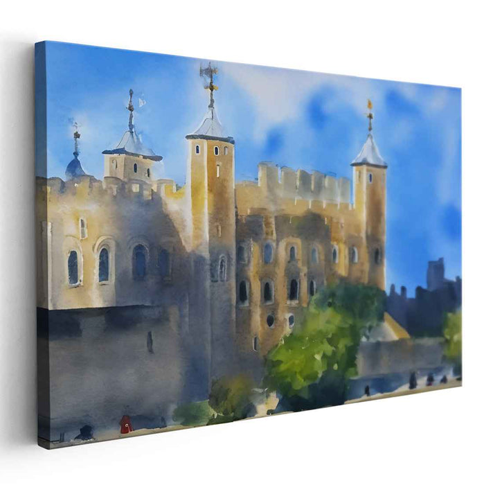 Mystical Citadel Dreamscapes: Watercolor Impression of Timeless Castle Architecture