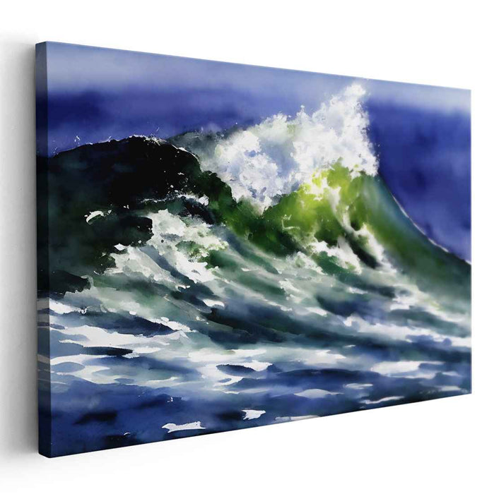 Aqua Mirage Brushstroke Symphony: Dynamic Watercolor Seascape Canvas Art Print