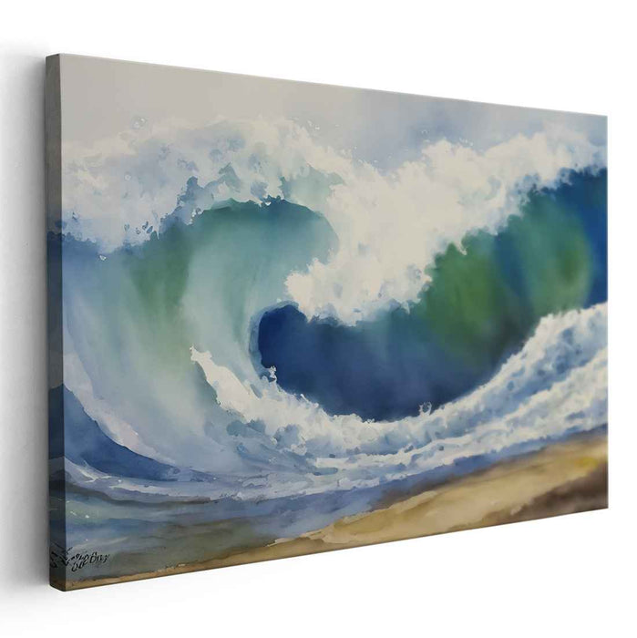 Ripple Flow Mirage: Dynamic Watercolor Seascape Canvas Art Print
