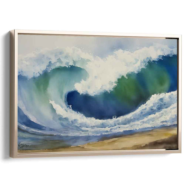 Ripple Flow Mirage: Dynamic Watercolor Seascape Canvas Art Print