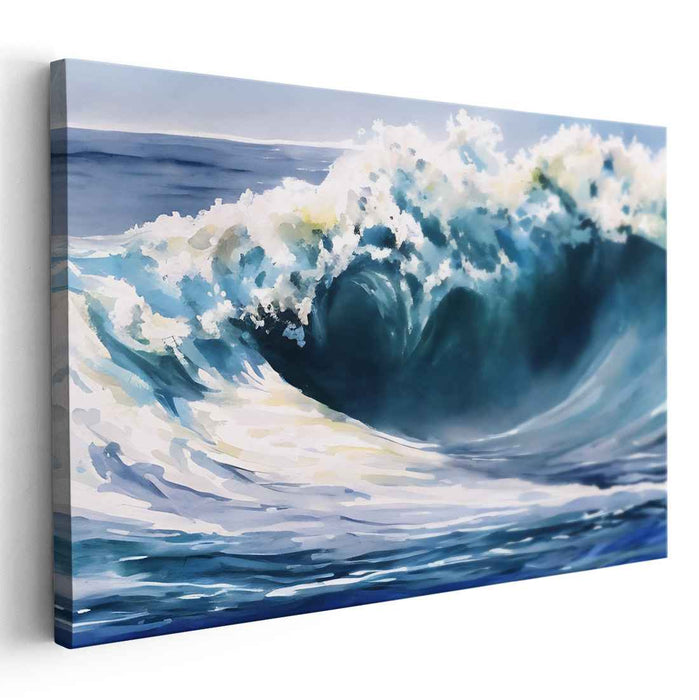 Aqua Impact Study: Realistic Wave Crash Canvas Art Print