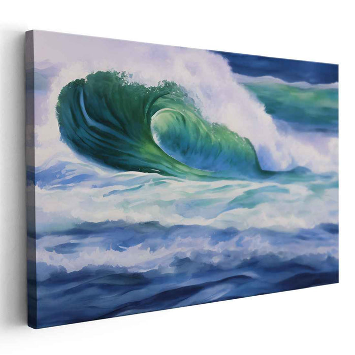 Ebb and Flow Horizon Splash: Dynamic Watercolor Seascape Canvas Art Print