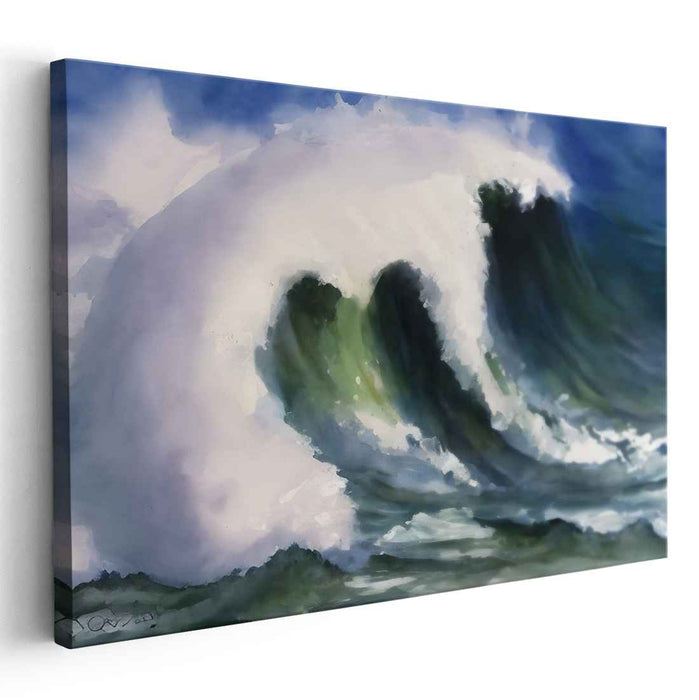 Aqua Ebb: Realistic Watercolor Wave Canvas Art Print
