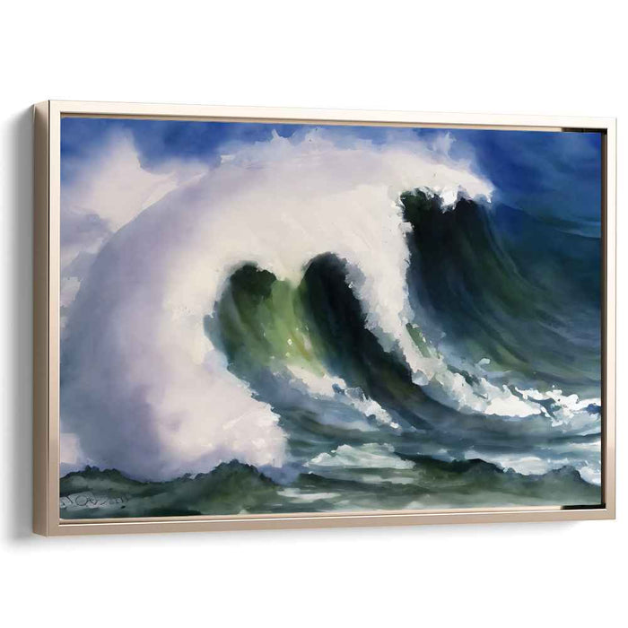 Aqua Ebb: Realistic Watercolor Wave Canvas Art Print