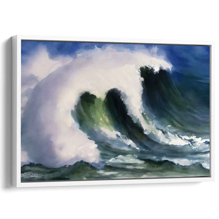 Aqua Ebb: Realistic Watercolor Wave Canvas Art Print