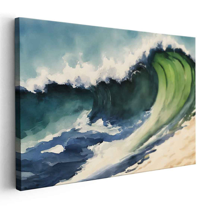 Aqua Ballet: Dynamic Seascape Watercolor Canvas Art Print